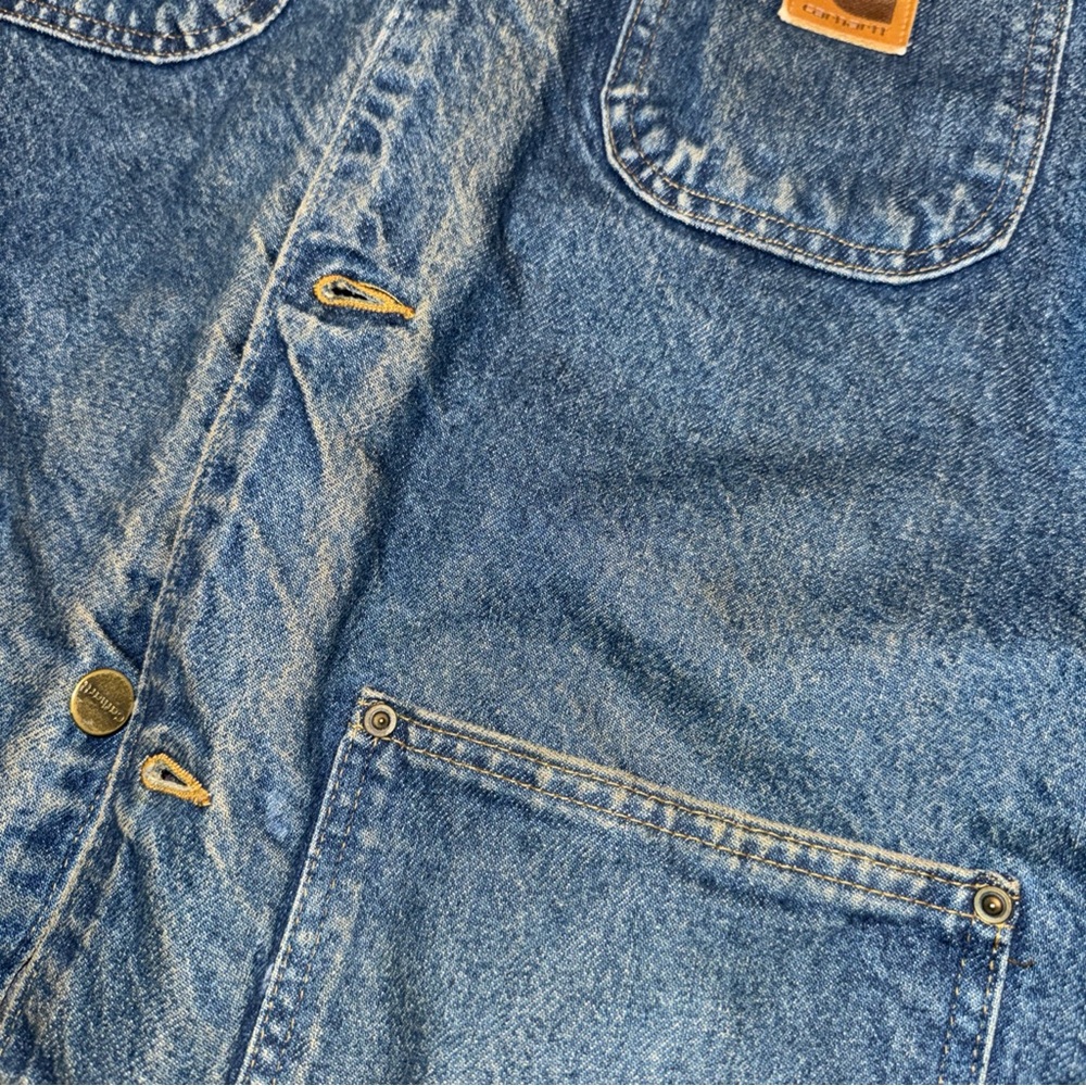 Vtg 90s Carhartt C59 DST Denim Blanket Lined Chore Coat 2XL USA Jacket - Picture 5 of 10